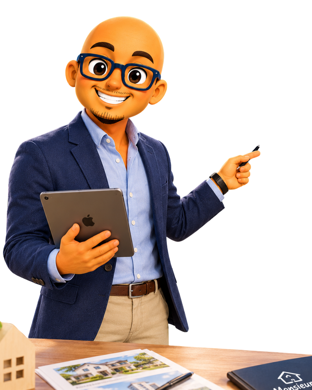 Monsieur Immo présente une estimation sur sa tablette