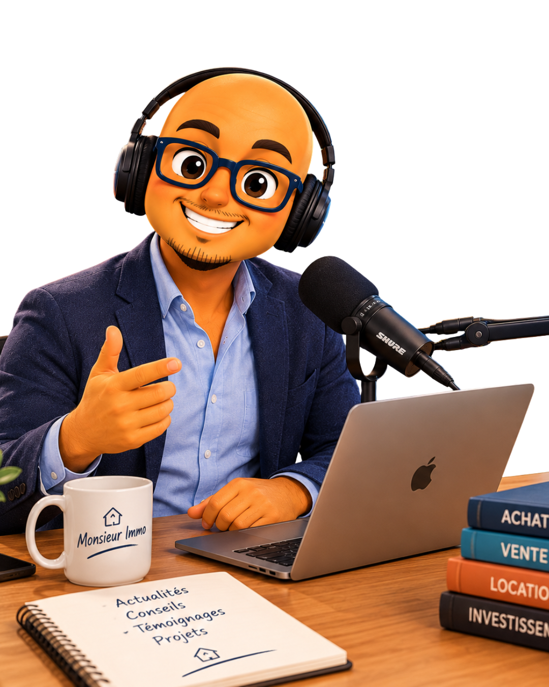 Monsieur Immo enregistre un épisode de podcast au micro